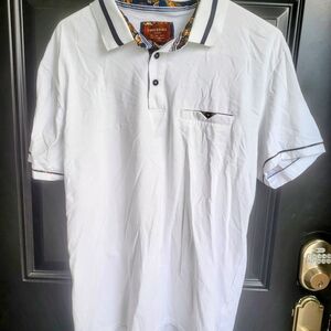 Consequence Shirt Men's Sz L Short Sleeve Mock Pocket Polo White Floral Trim
